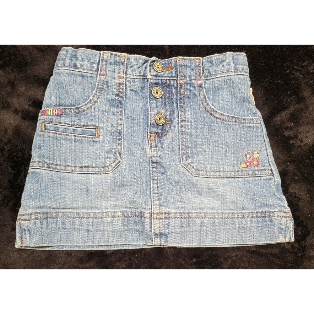 Y2K Osh Kosh Girls Denim Skort Size 5 Light Wash Embroidered Cotton Button Fly